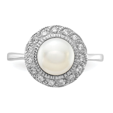 Cheryl M Sterling Silver CZ White FW Cultured Pearl Ring QCM291