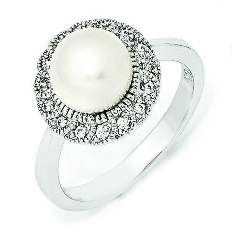 Cheryl M Sterling Silver CZ White FW Cultured Pearl Ring QCM291 - shirin-diamonds