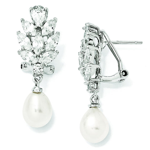 Cheryl M Sterling Silver CZ FW Cultured Pearl Omega Back Earrings QCM313 - shirin-diamonds