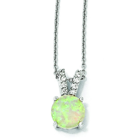 Cheryl M Sterling Silver Synthetic Opal Cabochon & CZ 18in Necklace QCM376 - shirin-diamonds