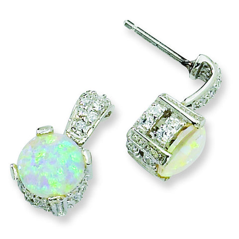 Cheryl M Sterling Silver 8mm Syn Opal Cabochon & CZ Post Earrings QCM377 - shirin-diamonds