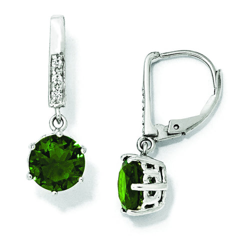 Cheryl M Sterling Silver Glass Simulated Emerald & CZ Leverback Earrings QCM382 - shirin-diamonds