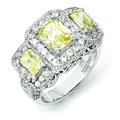 Cheryl M Sterling Silver Canary & White CZ 3-stone Ring QCM391 - shirin-diamonds