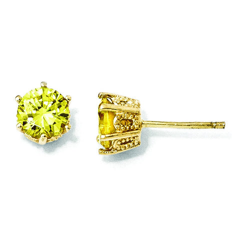 Cheryl M Sterling Silver Gold-plated 6.5mm Yellow CZ Stud Earrings QCM408 - shirin-diamonds