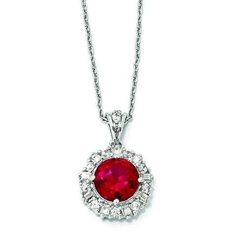 Cheryl M Sterling Silver Synthetic Ruby & CZ 18in Necklace QCM468 - shirin-diamonds