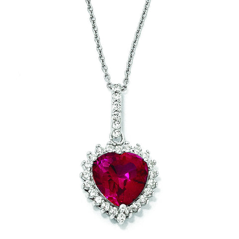 Cheryl M Sterling Silver Heart 100-facet Synthetic Ruby/CZ 18in Necklace QCM478 - shirin-diamonds