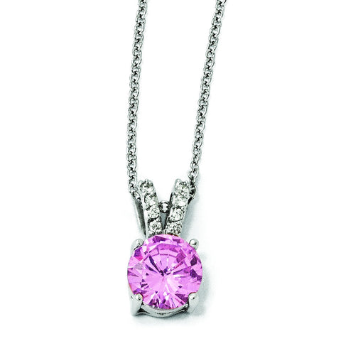 Cheryl M Sterling Silver Pink & White CZ 18in Necklace QCM495 - shirin-diamonds