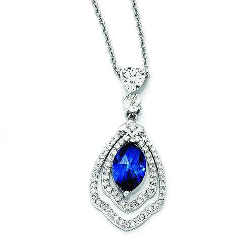 Cheryl M Sterling Silver Synthetic Dark Blue Spinel & CZ 18in Necklace QCM501 - shirin-diamonds