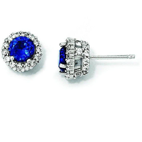 Cheryl M Sterling Silver Synthetic Dark Blue Spinel & CZ Round Post Earring QCM504 - shirin-diamonds