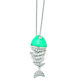 Cheryl M Sterling Silver Turquoise Enameled CZ Fish 18in Necklace QCM574 - shirin-diamonds