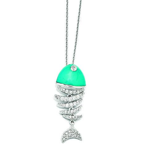 Cheryl M Sterling Silver Turquoise Enameled CZ Fish 18in Necklace QCM574 - shirin-diamonds