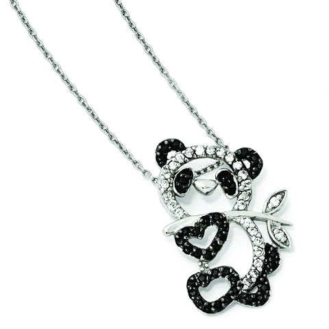 Cheryl M Sterling Silver CZ Panda Teddy Bear 18in Necklace QCM603 - shirin-diamonds