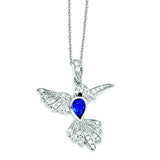 Cheryl M Sterling Silver CZ & Synthetic Dk Blue Spinel Hummingbird Neckla QCM608 - shirin-diamonds