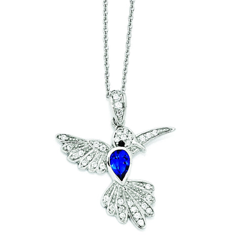 Cheryl M Sterling Silver CZ & Synthetic Dk Blue Spinel Hummingbird Neckla QCM608 - shirin-diamonds