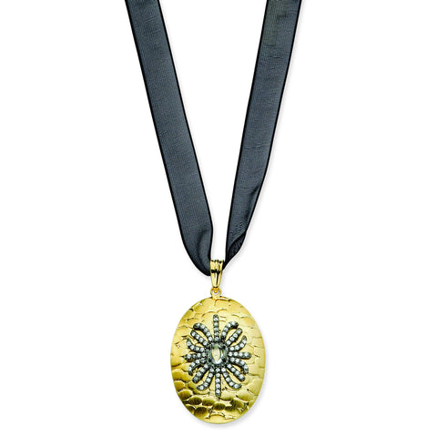 Sterling Silver CZ Gold Plate & Black Necklace QCM746 - shirin-diamonds