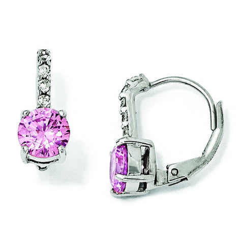 Cheryl M Sterling Silver CZ Pink Leverback Earrings QCM774 - shirin-diamonds