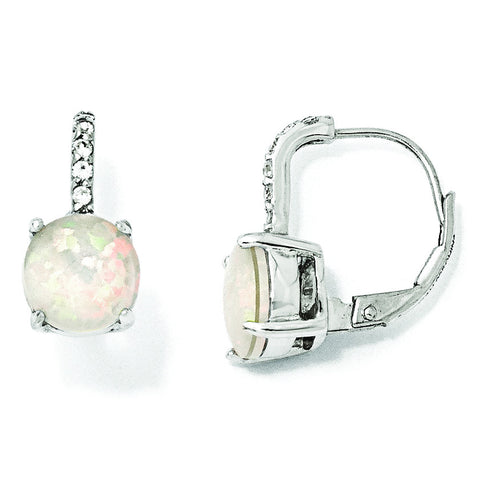 Cheryl M Sterling Silver CZ Synthetic Opal Leverback Earrings QCM776 - shirin-diamonds