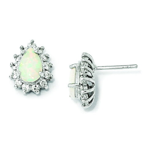 Cheryl M Sterling Silver CZ Synthetic Opal Post Earrings QCM778 - shirin-diamonds