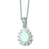 Cheryl M Sterling Silver CZ Synthetic Opal Pear Shaped Necklace QCM784 - shirin-diamonds
