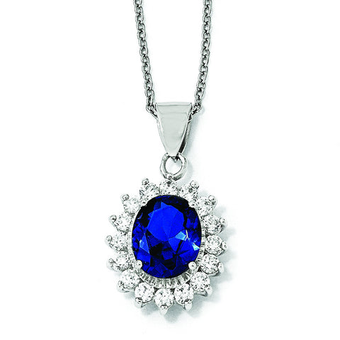 Cheryl M Sterling Silver CZ & Synthetic Dark Blue Spinel 18 Necklace QCM797 - shirin-diamonds