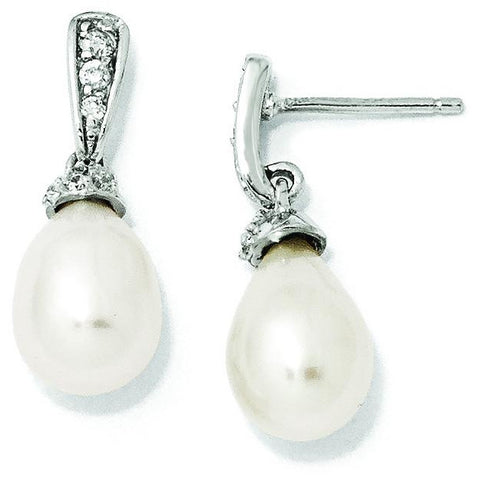 Cheryl M Sterling Silver CZ FW Cultured Pearl Post Dangle Earrings QCM836 - shirin-diamonds