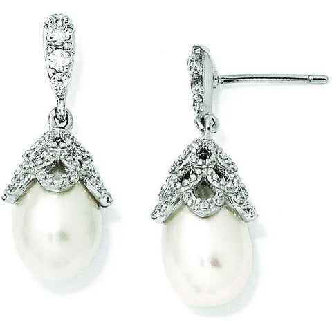 Cheryl M Sterling Silver CZ FW Cultured Pearl Post Dangle Earrings QCM839 - shirin-diamonds