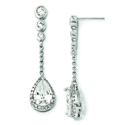 Cheryl M Sterling Silver CZ Teardrop Dangle Post Earrings QCM842 - shirin-diamonds