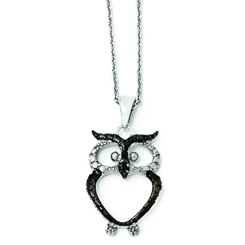 Cheryl M Sterling Silver CZ & Rhodium Owl 18in. Necklace QCM861 - shirin-diamonds