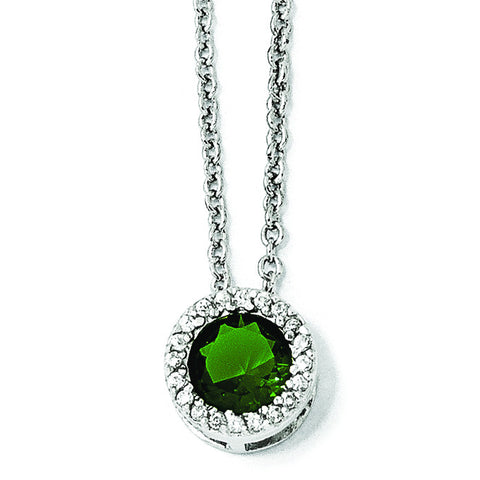 Cheryl M Sterling Silver Glass Simulated Emerald & CZ Pendant Necklace QCM932 - shirin-diamonds