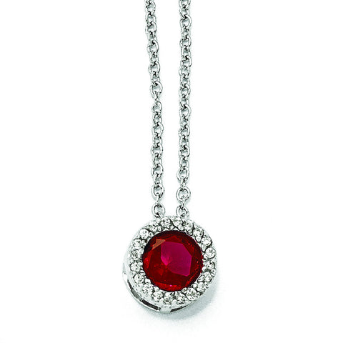 Cheryl M Sterling Silver w/Synthetic Ruby & CZ Pendant Necklace QCM933 - shirin-diamonds