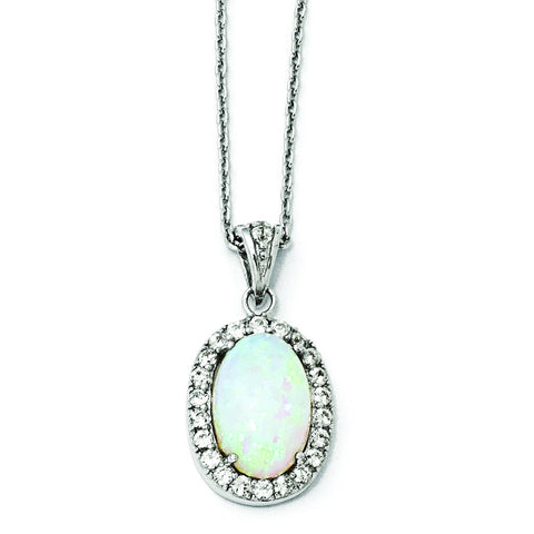 Cheryl M Sterling Silver Synthetic Opal & CZ Pendant Necklace QCM934 - shirin-diamonds