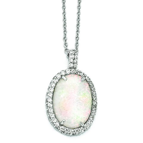 Cheryl M Sterling Silver Synthetic Opal & CZ Pendant Necklace QCM935 - shirin-diamonds