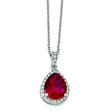 Cheryl M Sterling Silver Synthetic Ruby & CZ Pendant Necklace QCM940 - shirin-diamonds