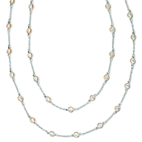 Cheryl M Sterling Silver Rose Gold-Plated Fancy CZ Necklace QCM953 - shirin-diamonds