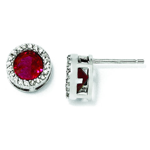Cheryl M Sterling Silver Synthetic Ruby & CZ Post Earrings QCM960 - shirin-diamonds