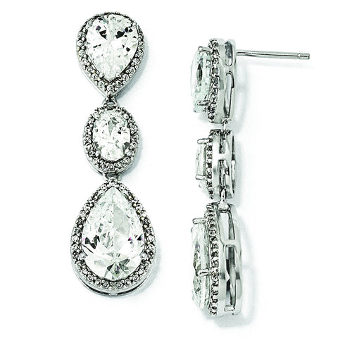 Cheryl M Sterling Silver Fancy CZ Dangle Post Earrings QCM969 - shirin-diamonds