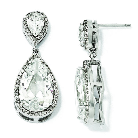 Cheryl M Sterling Silver Fancy CZ Dangle Post Earrings QCM989 - shirin-diamonds