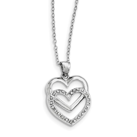 Sterling Silver Diamond Mystique 18in Dangle Heart Necklace QDF101 - shirin-diamonds