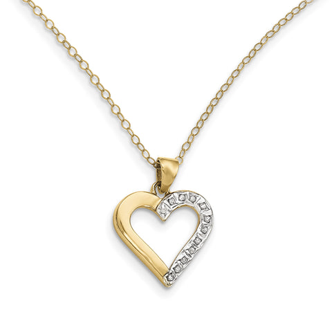Sterling Silver & Gold-plated Dia. Mystique 18in Heart Necklace QDF102 - shirin-diamonds
