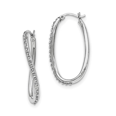 Sterling Silver Diamond Mystique Oval Twist Hoop Earrings QDF108 - shirin-diamonds
