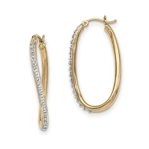 Sterling Silver & Gold-plated Diamond Mystique Oval Twist Hoop Earrings QDF109 - shirin-diamonds