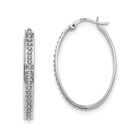 Sterling Silver Diamond Mystique Oval Hoop Earrings QDF110 - shirin-diamonds