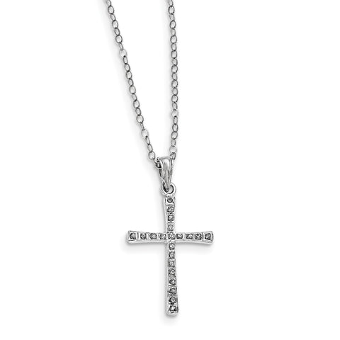 Sterling Silver Diamond Mystique 18in Cross Necklace QDF112 - shirin-diamonds