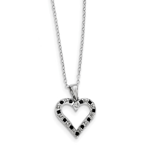 Sterling Silver Black & White Diamond Necklace w heart QDF114 - shirin-diamonds