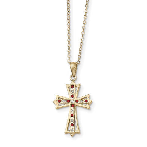 Sterling Silver & Gold-plated Dia. & Ruby 18in Cross Necklace QDF128 - shirin-diamonds