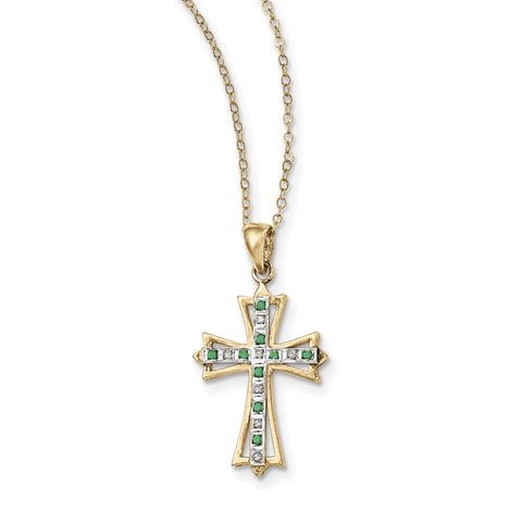 Sterling Silver & Gold-plated Dia. & Emerald 18in Cross Necklace QDF130 - shirin-diamonds