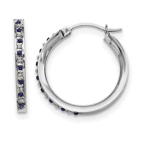 Sterling Silver Diamond & Sapphire Round Hoop Earrings QDF132 - shirin-diamonds