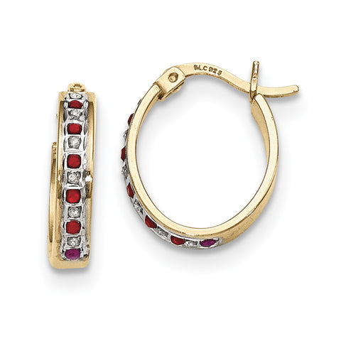Sterling Silver & Gold-plated Dia. & Ruby Oval Hoop Earrings QDF134 - shirin-diamonds