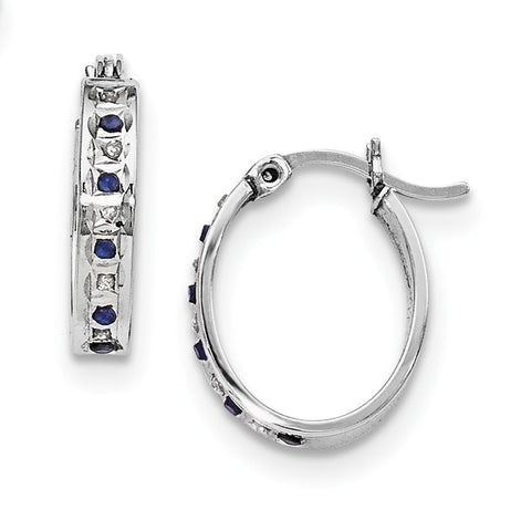 Sterling Silver & Platinum-plated Diamond & Sapphire Oval Hoop Earring QDF135 - shirin-diamonds