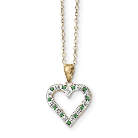 Sterling Silver & Gold-plated Dia. & Emerald 18in Heart Necklace QDF138 - shirin-diamonds